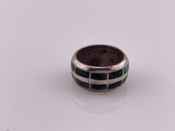 size 6.5 sterling silver chunky green turquoise inlay band ring