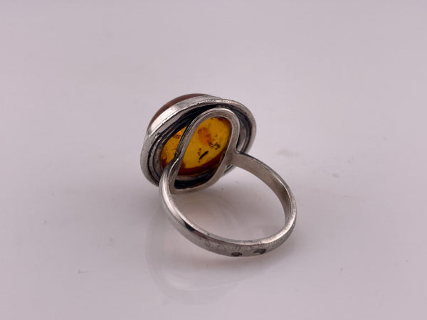 size 8.5 sterling silver round amber ring