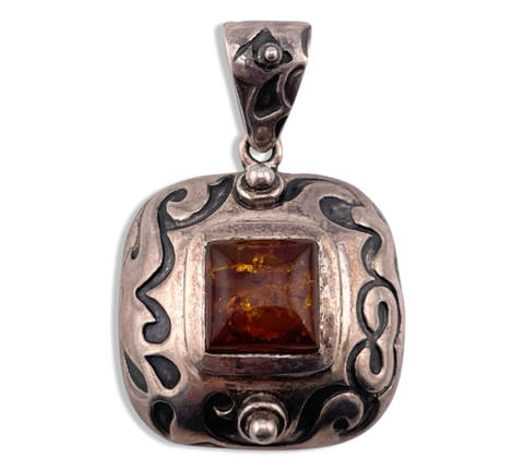 sterling silver designer Silpada amber pendant