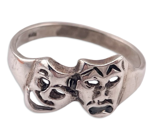 size 6.5 sterling silver comedy drama masks ring