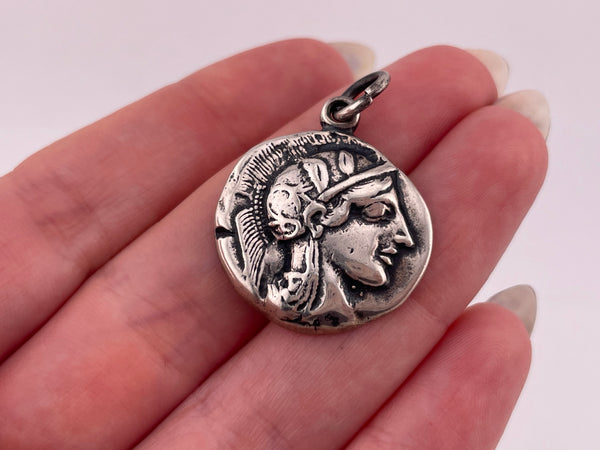 sterling silver Athena Owl Greek figure double-sided pendant
