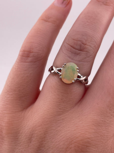 size 6.25 sterling silver rhodium plated faceted lab opal ring