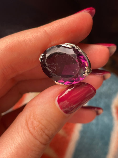 size 3.25 sterling silver faceted purple glass ring ***AS IS***