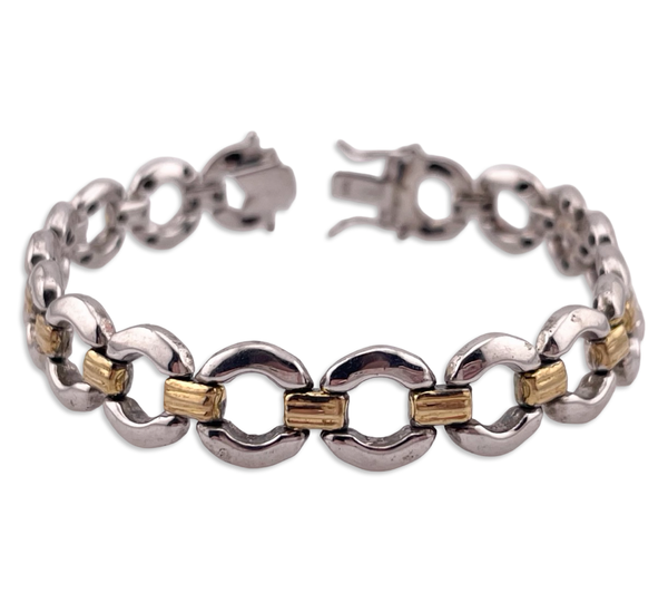 rhodium plated sterling silver & gold plated stoneless circle chain link bracelet