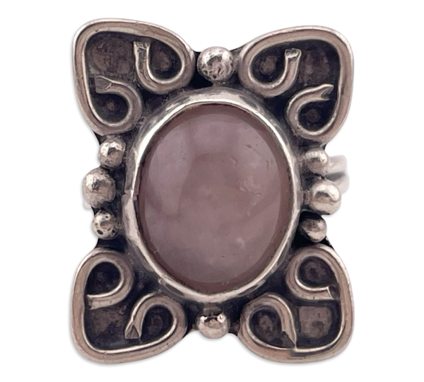 size 5.25 sterling silver rose quartz adjustable band ring