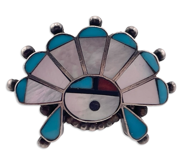 size 8 sterling silver Zuni sunface multi-stone inlay ring