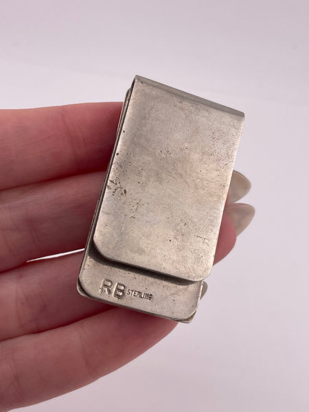 partial sterling silver multi-stone inlay bear money clip