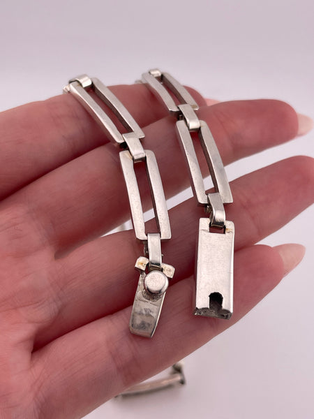 sterling silver heavy Mexican rectangle link collar necklace