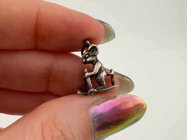 sterling silver skiing mouse pendant