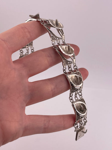 sterling silver 7" calla lily flower link bracelet