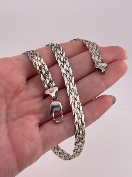 terling silver 16" 7.43mm woven herringbone flat chain necklace
