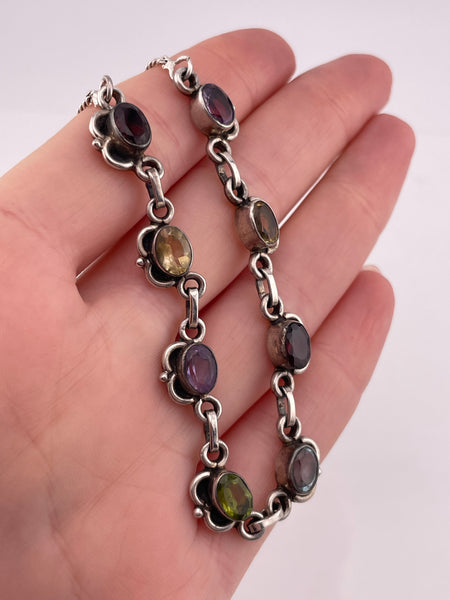 sterling silver 16-1/4" - 18" faceted multi-stone necklace