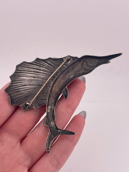sterling silver large pressed sailfish brooch pin