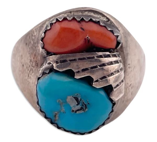 size 10.25 sterling silver turquoise coral ring