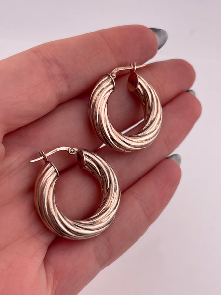 sterling silver rose gold wash 7/8" textured tube hoop earrings