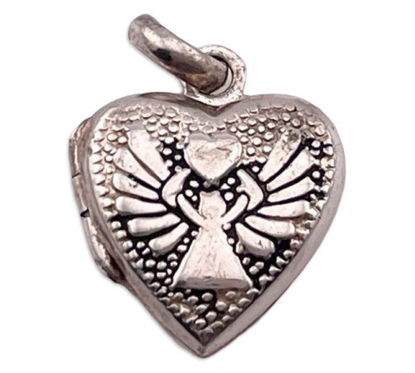 sterling silver small angel heart locket pendant