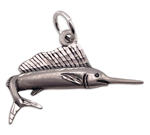 sterling silver etched sailfish pendant