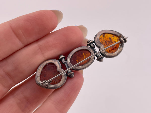 sterling silver amber heart brooch pin