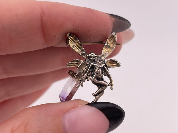 sterling silver fairy amethyst crystal brooch pin