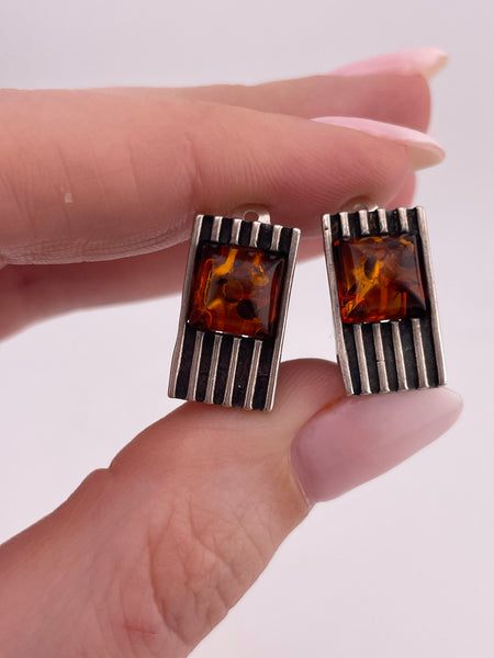 sterling silver amber clip-on earrings