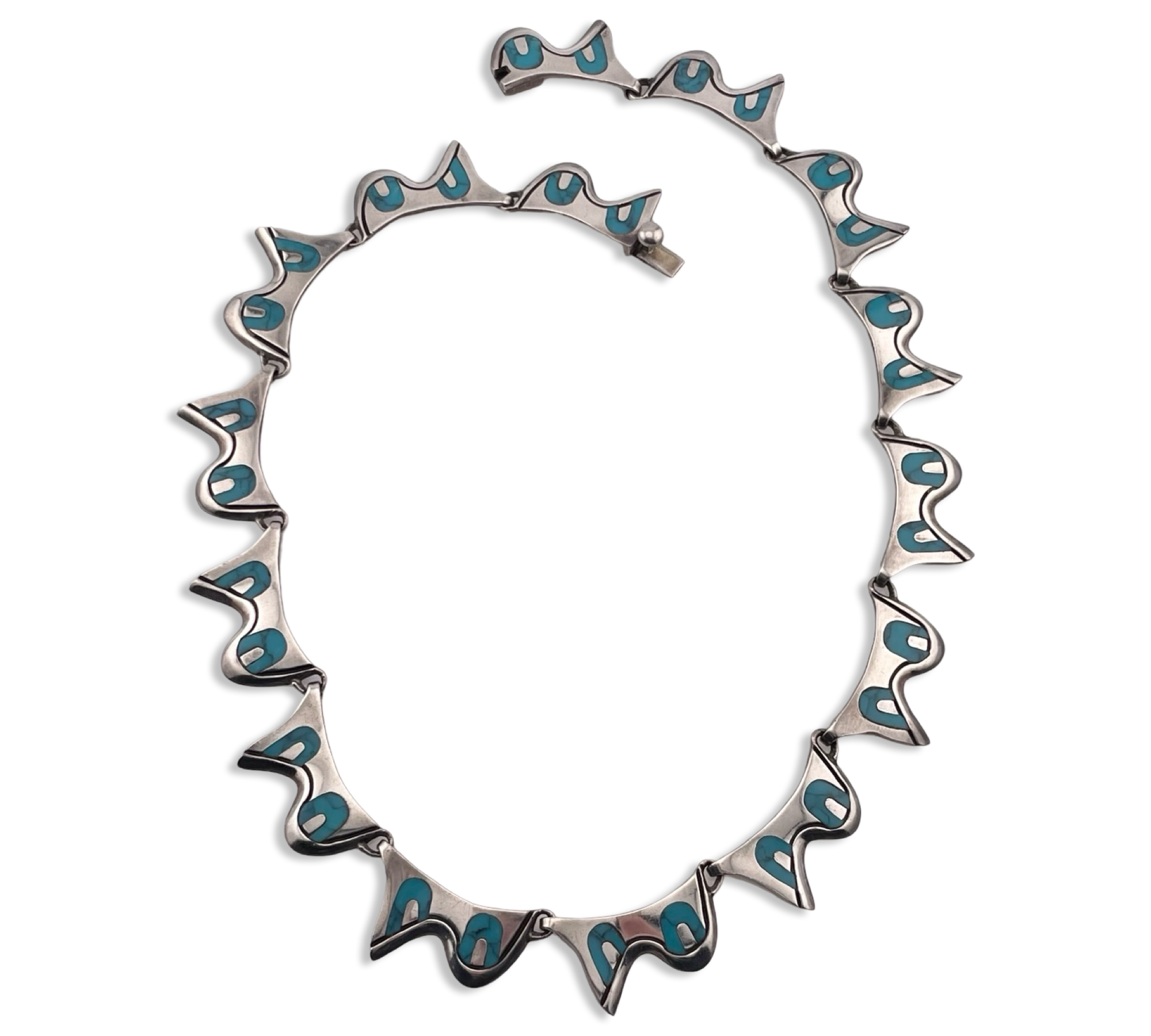 sterling silver 16-1/4" block turquoise collar necklace