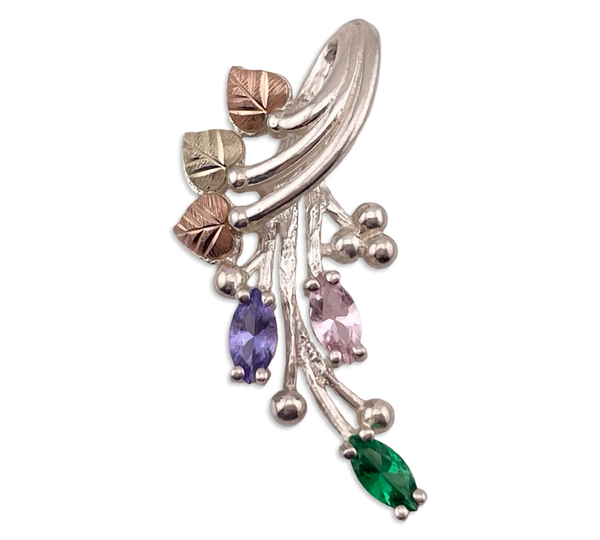 sterling silver & 12k gold colorful multi-glass leaf pendant