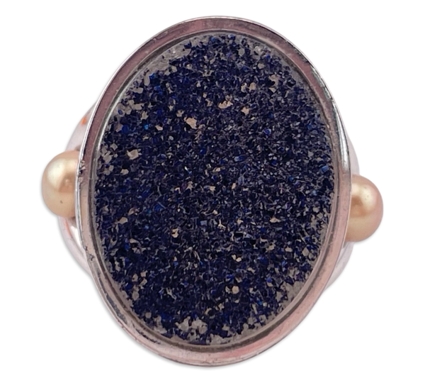 size 7 sterling silver druzy synthetic pearl ring