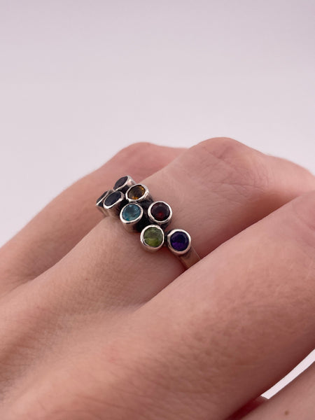 size 6.5 sterling silver faceted multi-gemstone ring