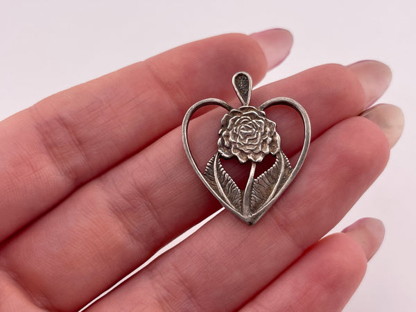 sterling silver flower heart pendant