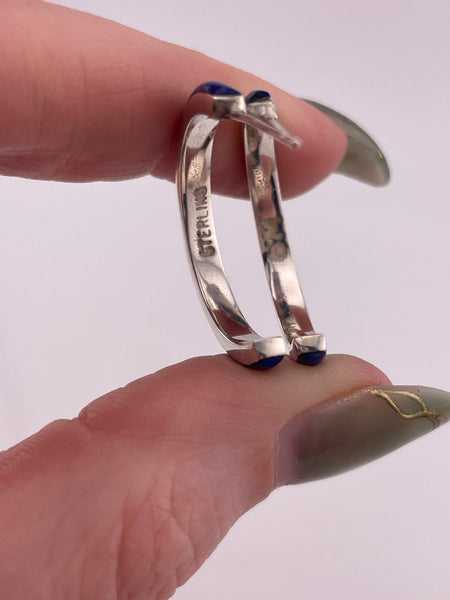 sterling silver lapis lab opal post partial hoop earrings