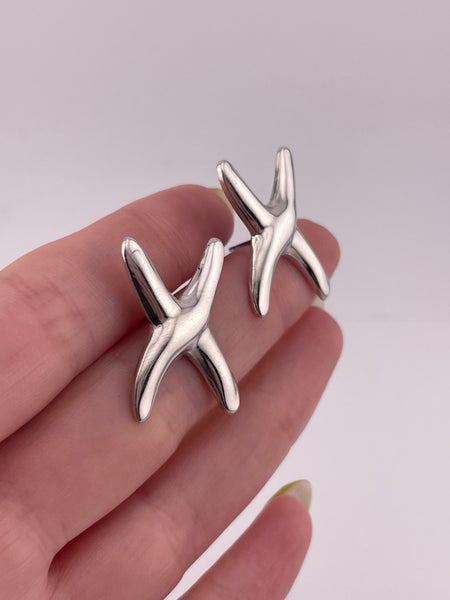 sterling silver stoneless Mexican modern 'X' post earrings