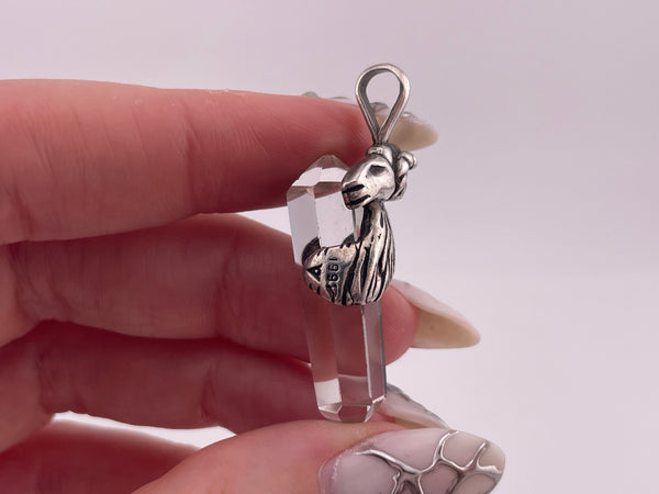 sterling silver rams head quartz crystal point pendant