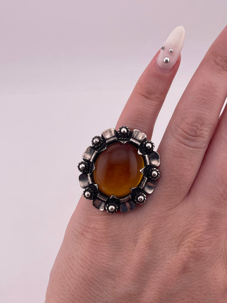 size 5 sterling silver large orange resin ring