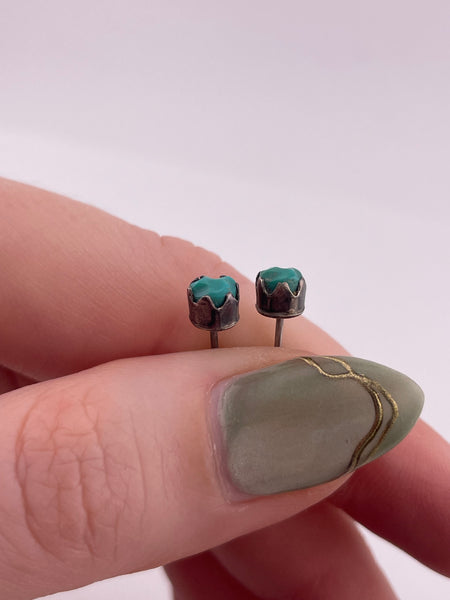 sterling silver carved turquoise stud post earrings