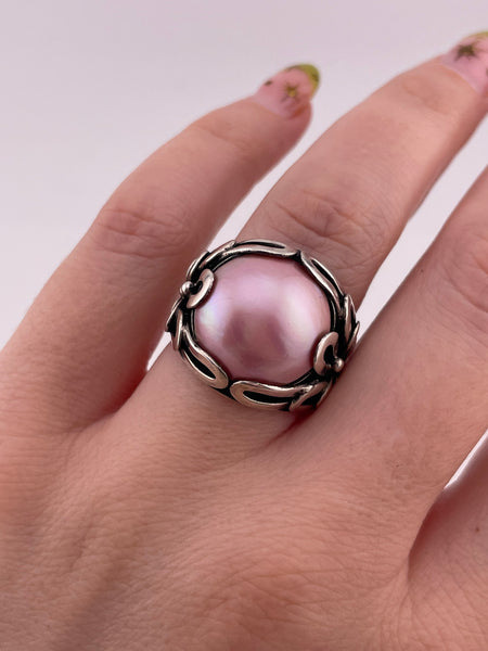 size 7 sterling silver faux pink pearl ring