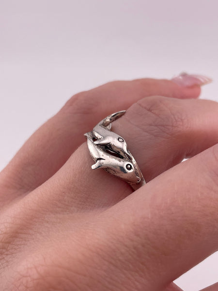 size 7.25 sterling silver rhodium plated dolphin ring