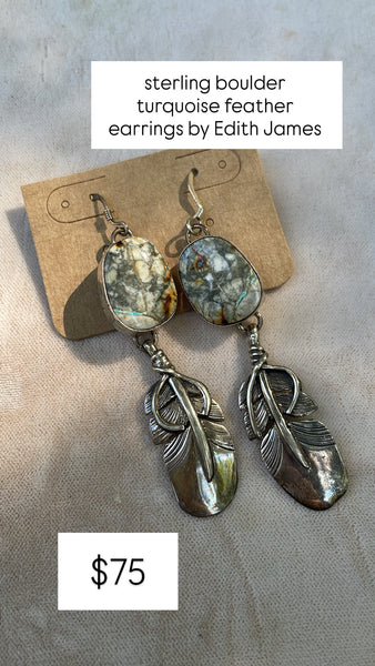 RESERVED PRIVATE LISTING -- sterling silver turquoise feather earrings B35