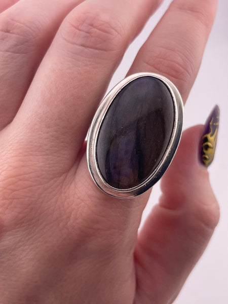 size 10 sterling silver chunky oval labradorite ring