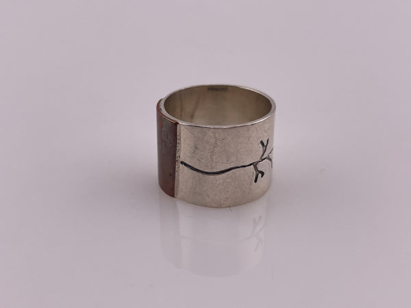 size 5.5 sterling silver & copper wide band tree ring