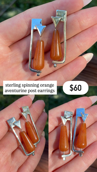 RESERVED PRIVATE LISTING -- sterling silver orange aventurine earrings A16