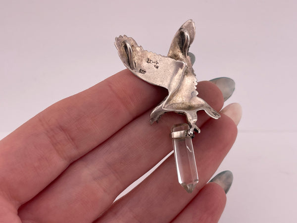 sterling silver eagle quartz crystal point pendant