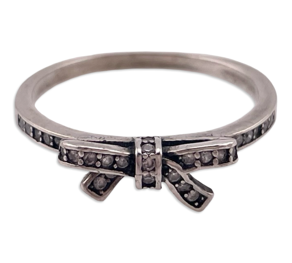 size 9.25 sterling silver rhinestone bow ring