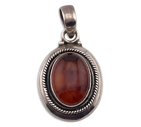 sterling silver oval amber pendant