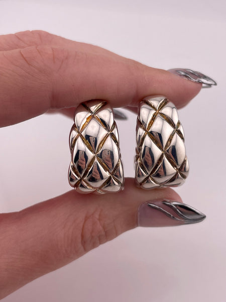sterling silver electroform puffy criss-cross j-hook post earrings ***Non-sterling posts***