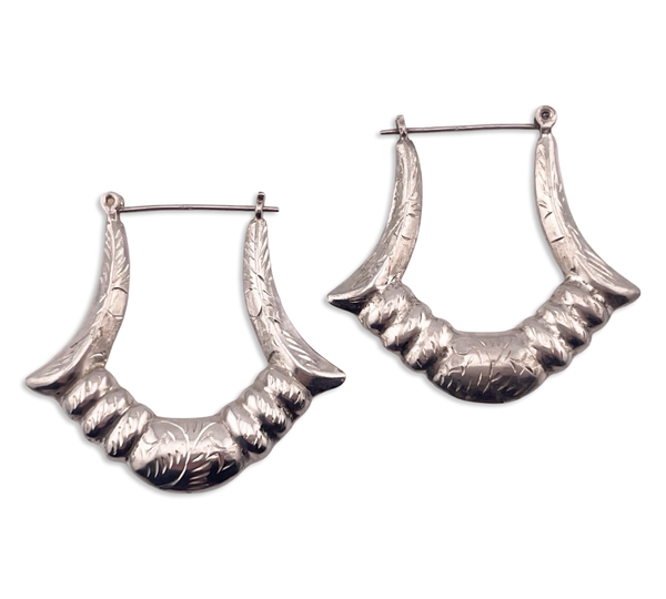 sterling silver puffy etched hoop earrings