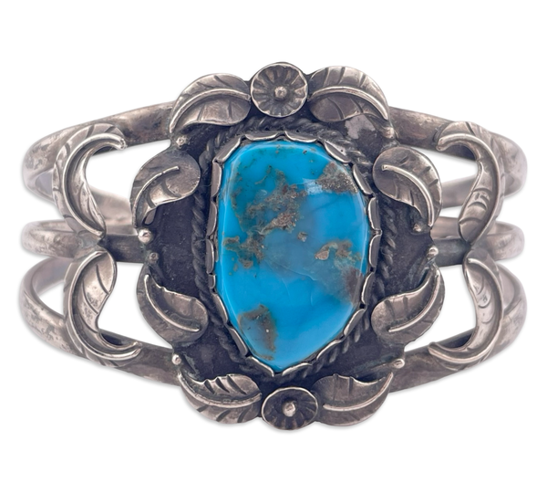 sterling silver Mexican turquoise flower cuff bracelet