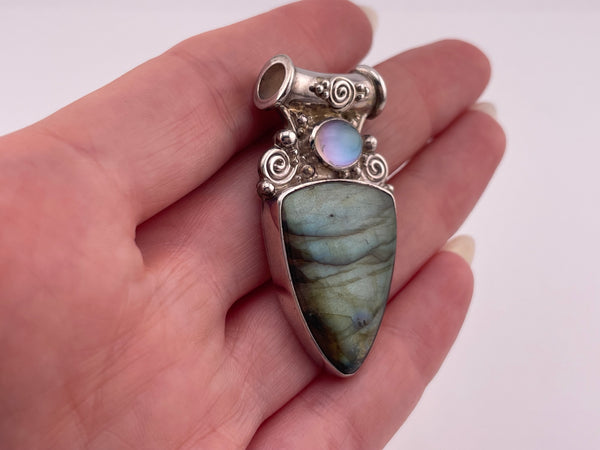 sterling silver Sajen labradorite glass slide bail pendant