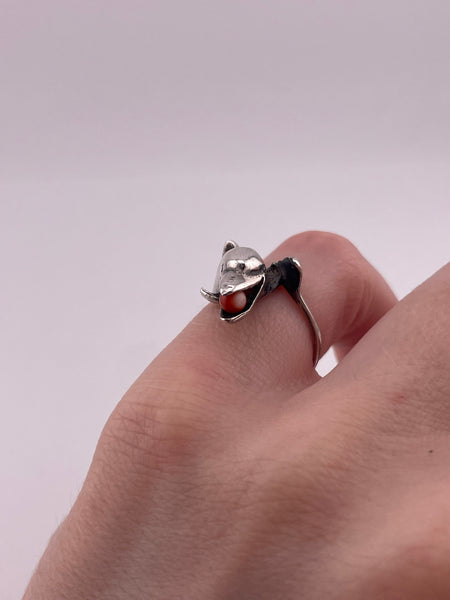 size 5.5 sterling silver dolphin red bead ring