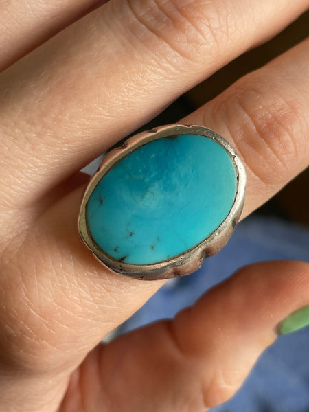 size 8 sterling silver very worn turquoise ring