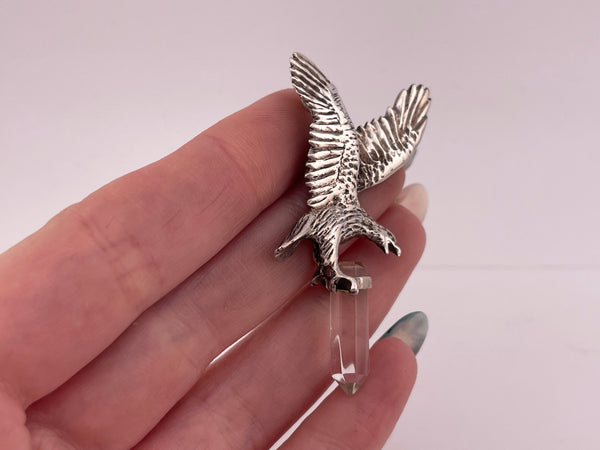 sterling silver eagle quartz crystal point pendant